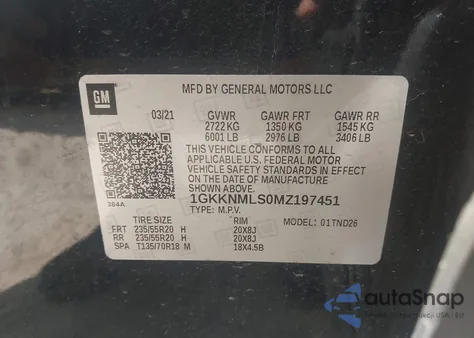 2021 GMC Acadia Fwd Slt z USA, uszkodzony, nr VIN 1GKKNMLS0MZ197451